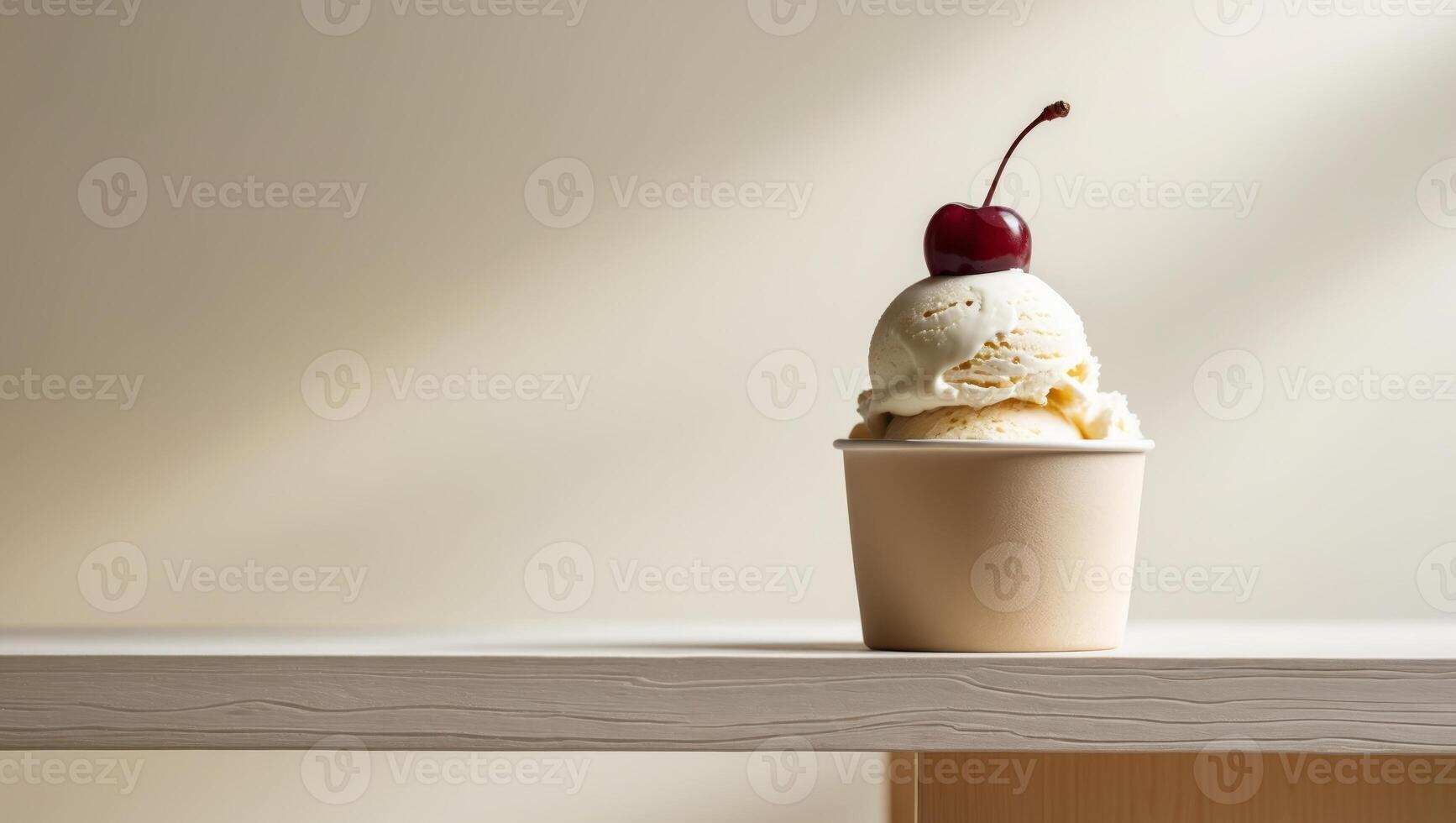 A cup of ice cream sitting on top of a table. photo