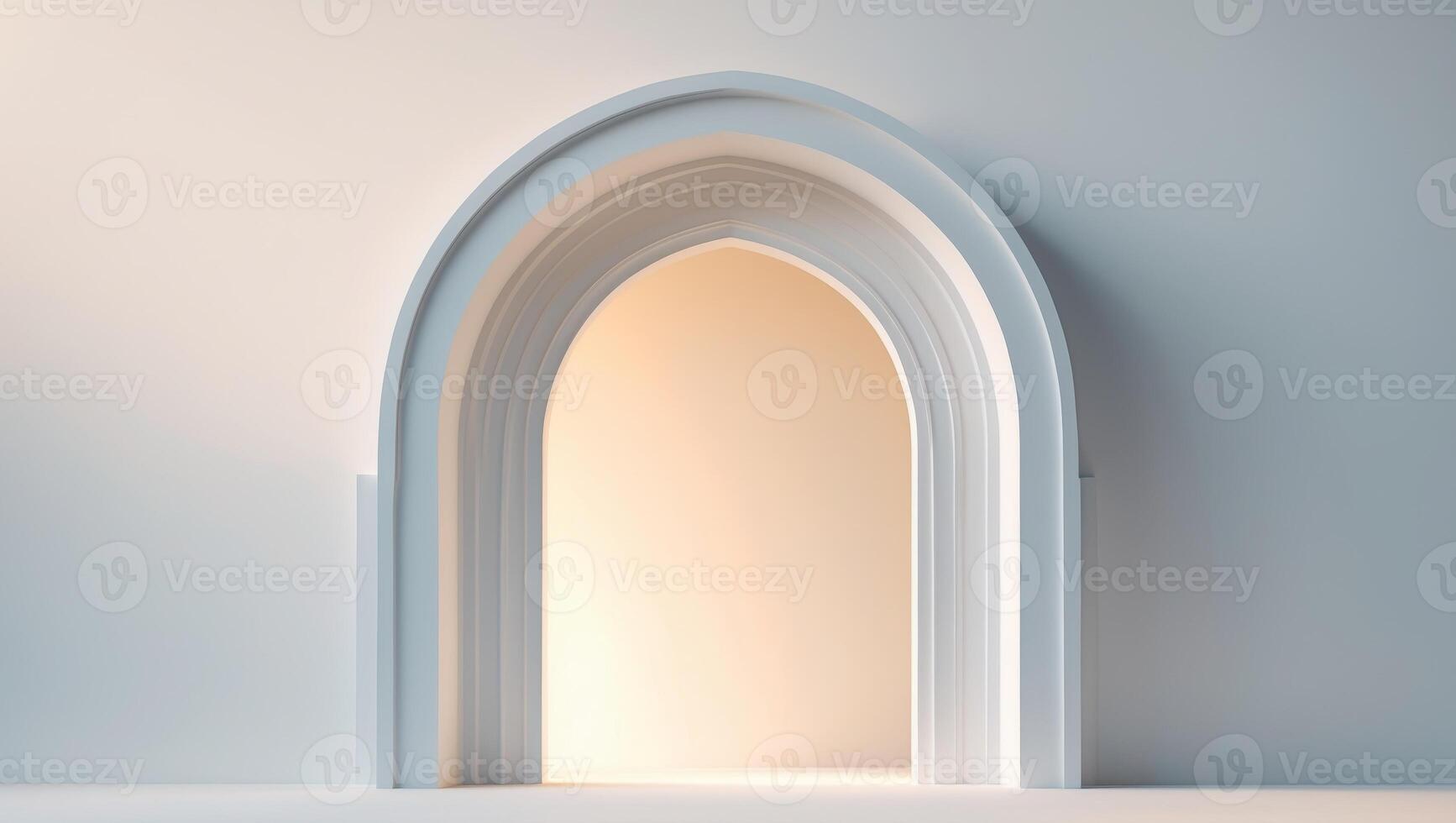 An Elegant Abstract White Arch Featuring Soft and Gentle Lighting to Enhance the Atmosphere photo