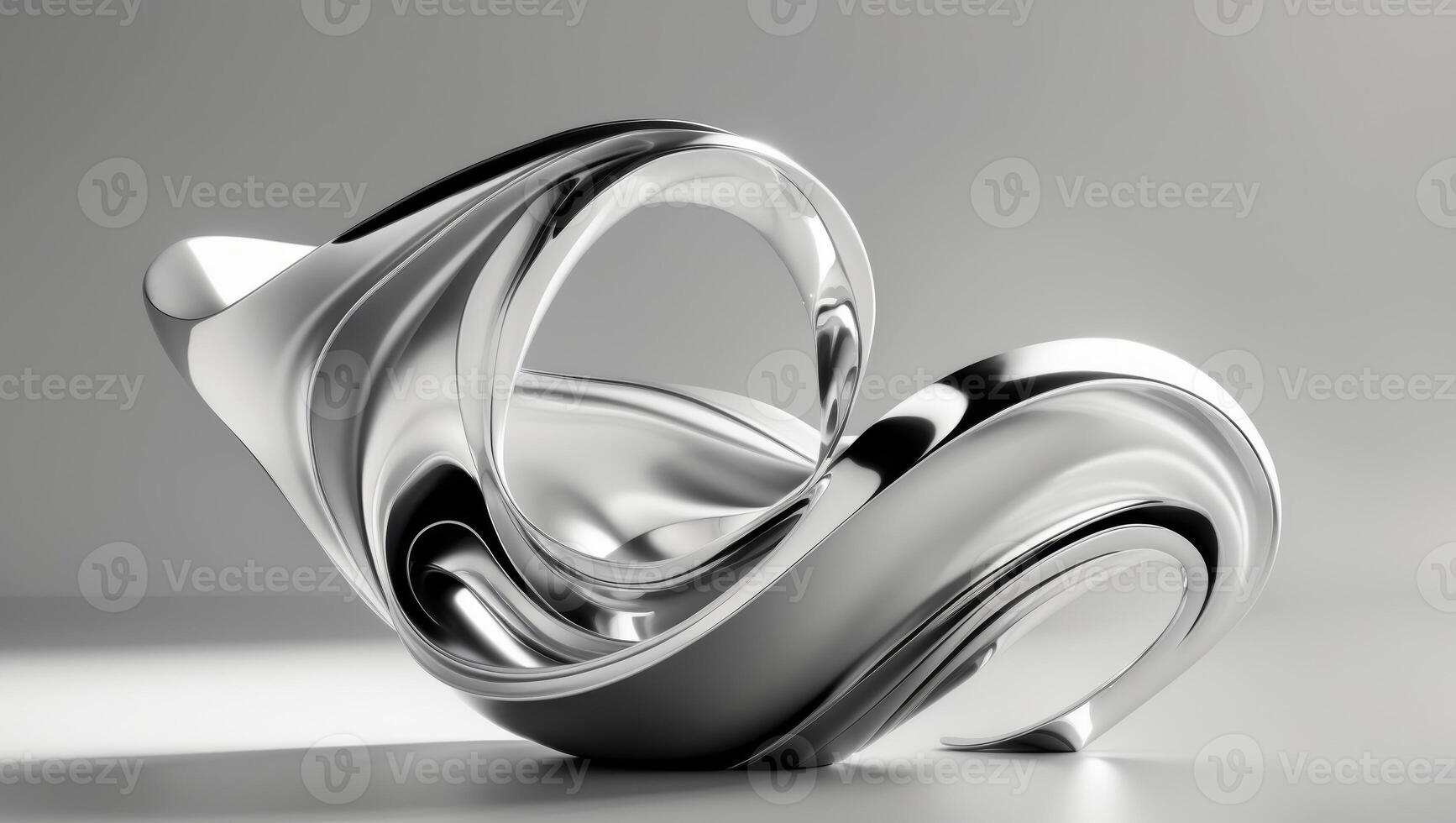 An Abstract Silver Sculpture that features a Fluid and Captivating Design Aesthetic and Charm photo