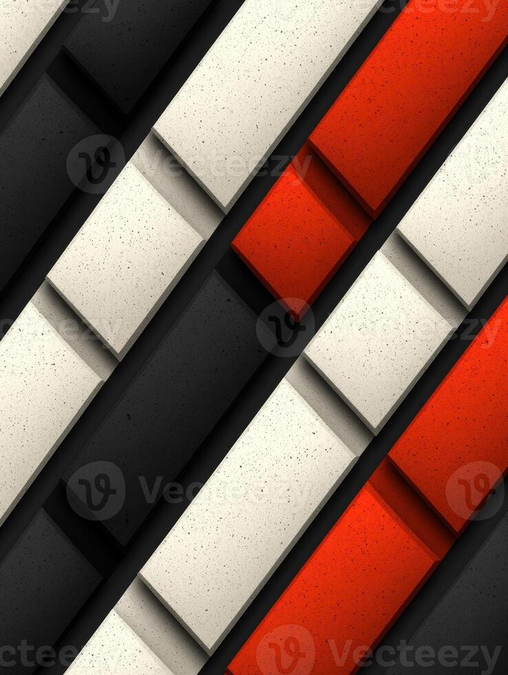 Abstract geometric pattern with black, white, and red rectangles photo