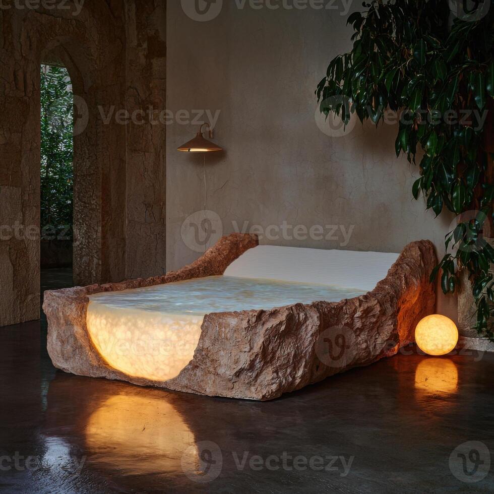 Unique stone bathtub in a luxury bathroom photo