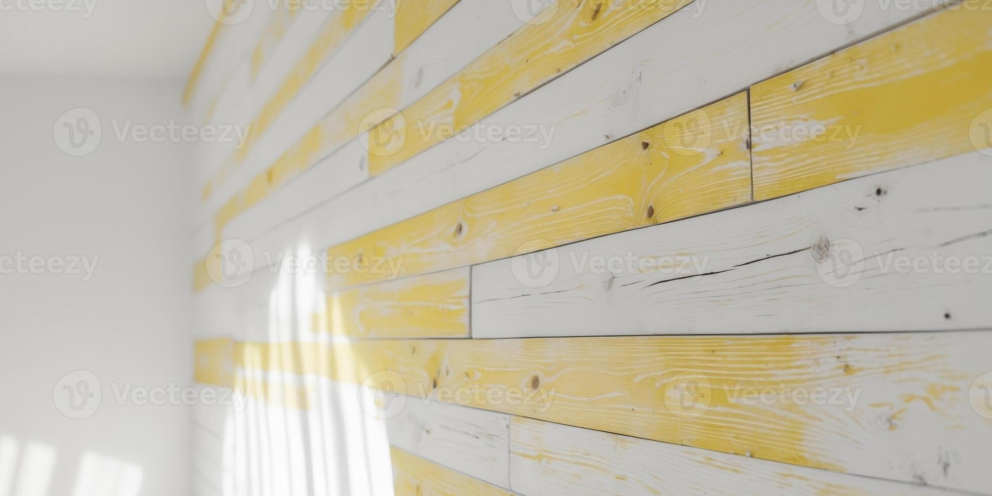 yellow and white wooden plank wall decoration rustic look natural finish wooden wall. photo