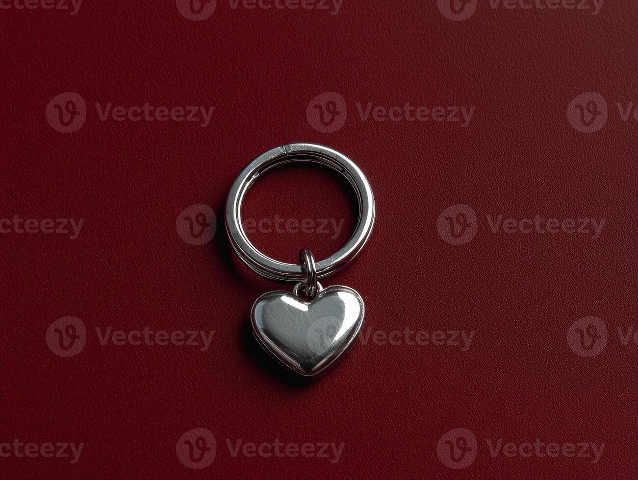 A silver heart keychain on a red background photo