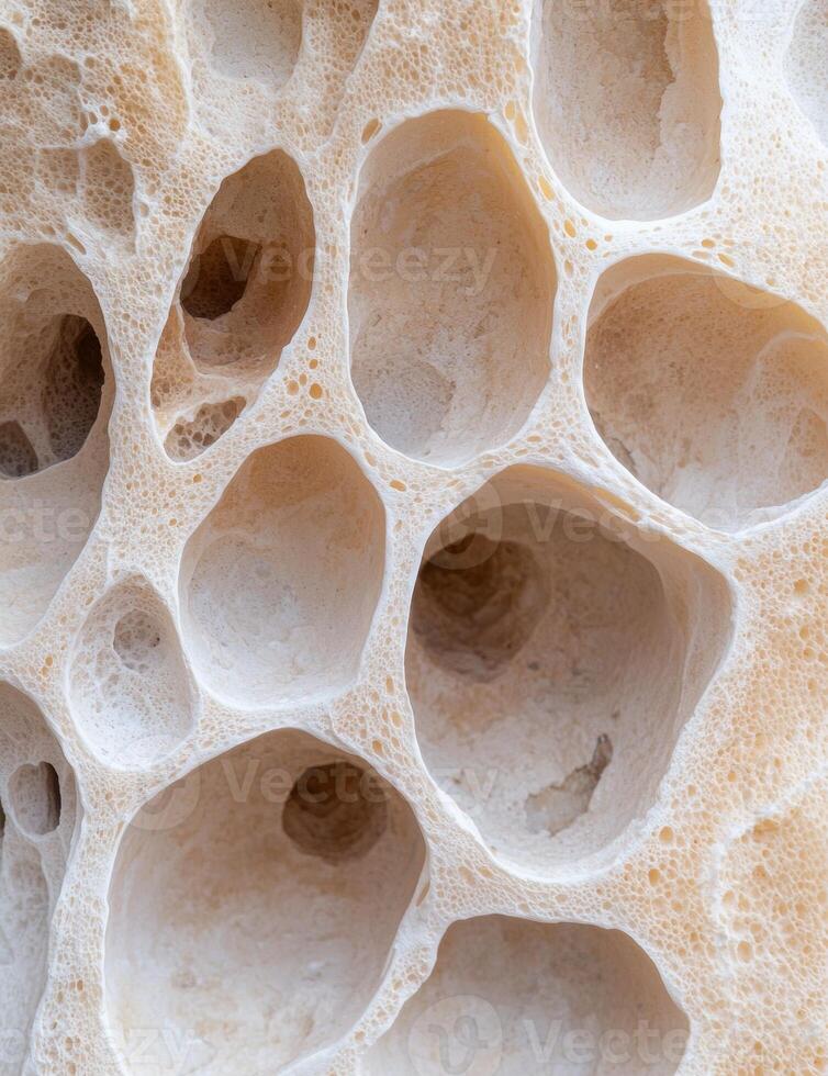 Close up of a porous rock formation with many holes photo