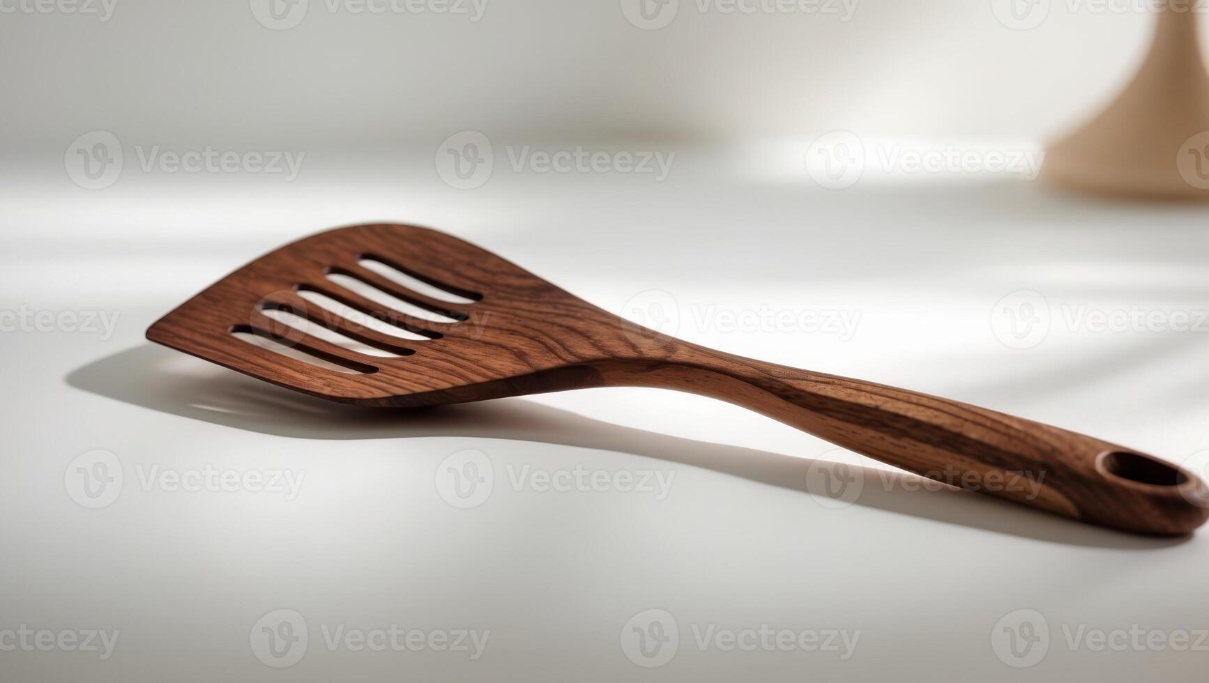 A Stylish Wooden Slotted Spatula Perfect for Various Kitchen Uses and Culinary Adventures. photo