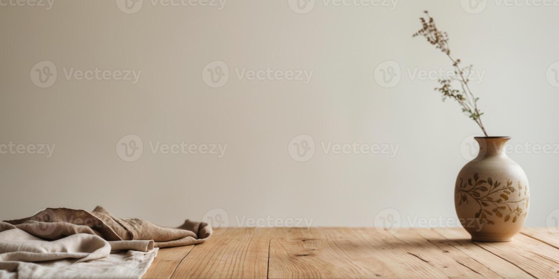 Natural wooden table surface with warm lighting creates an inviting atmosphere for culinary presentations and gatherings photo