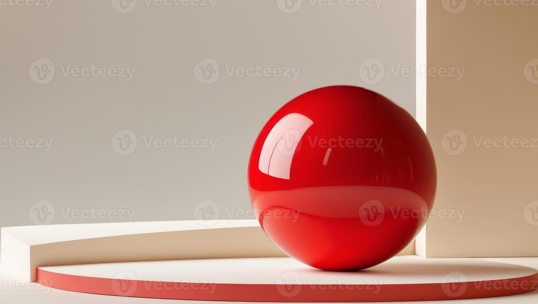 An Abstract Geometric Composition Featuring a Vibrant Red Sphere Placed on a Cream Base photo