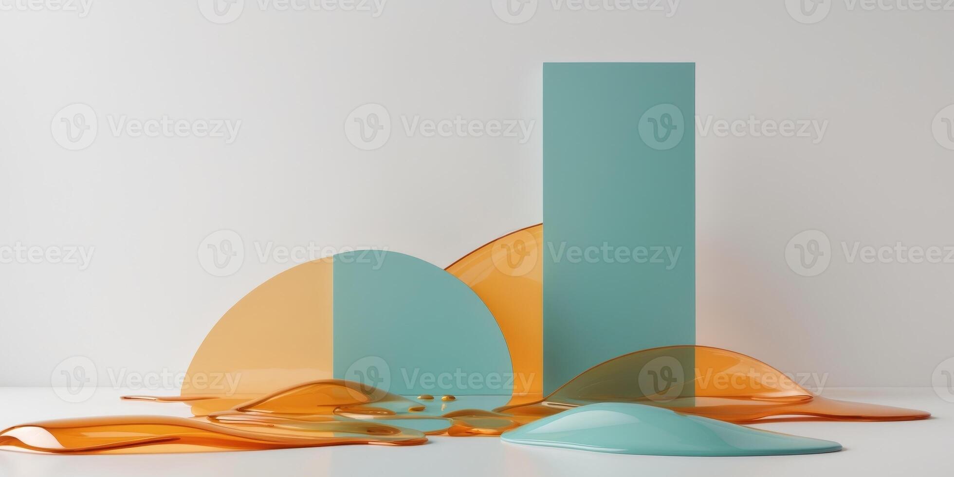 Soft amber and teal contrasts arranged freely on a white surface create a calming visual effect photo