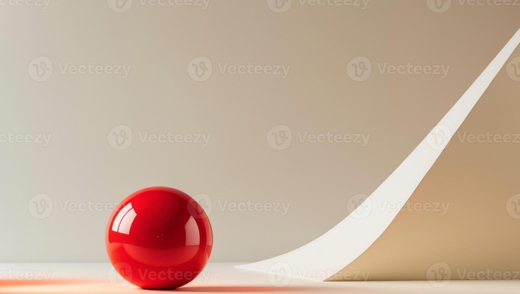 An Abstract Geometric Composition Featuring a Vibrant Red Sphere Placed on a Cream Base. photo