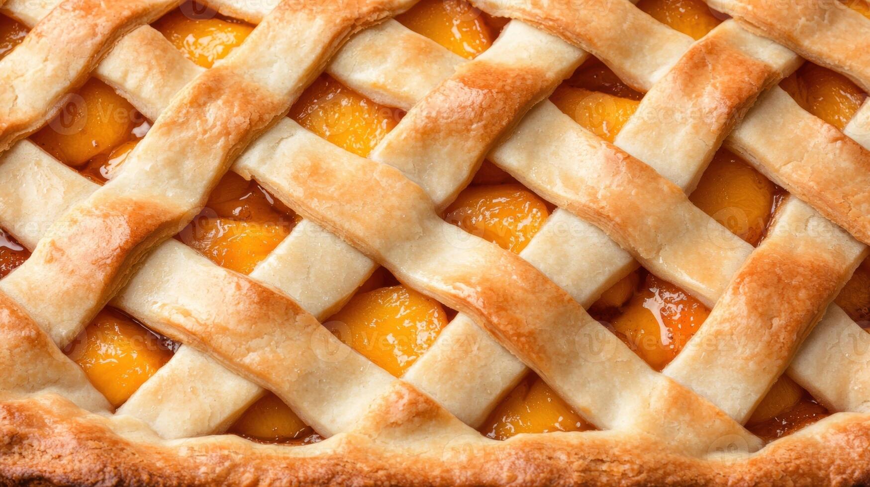 A delicious homemade peach pie with a lattice crust photo