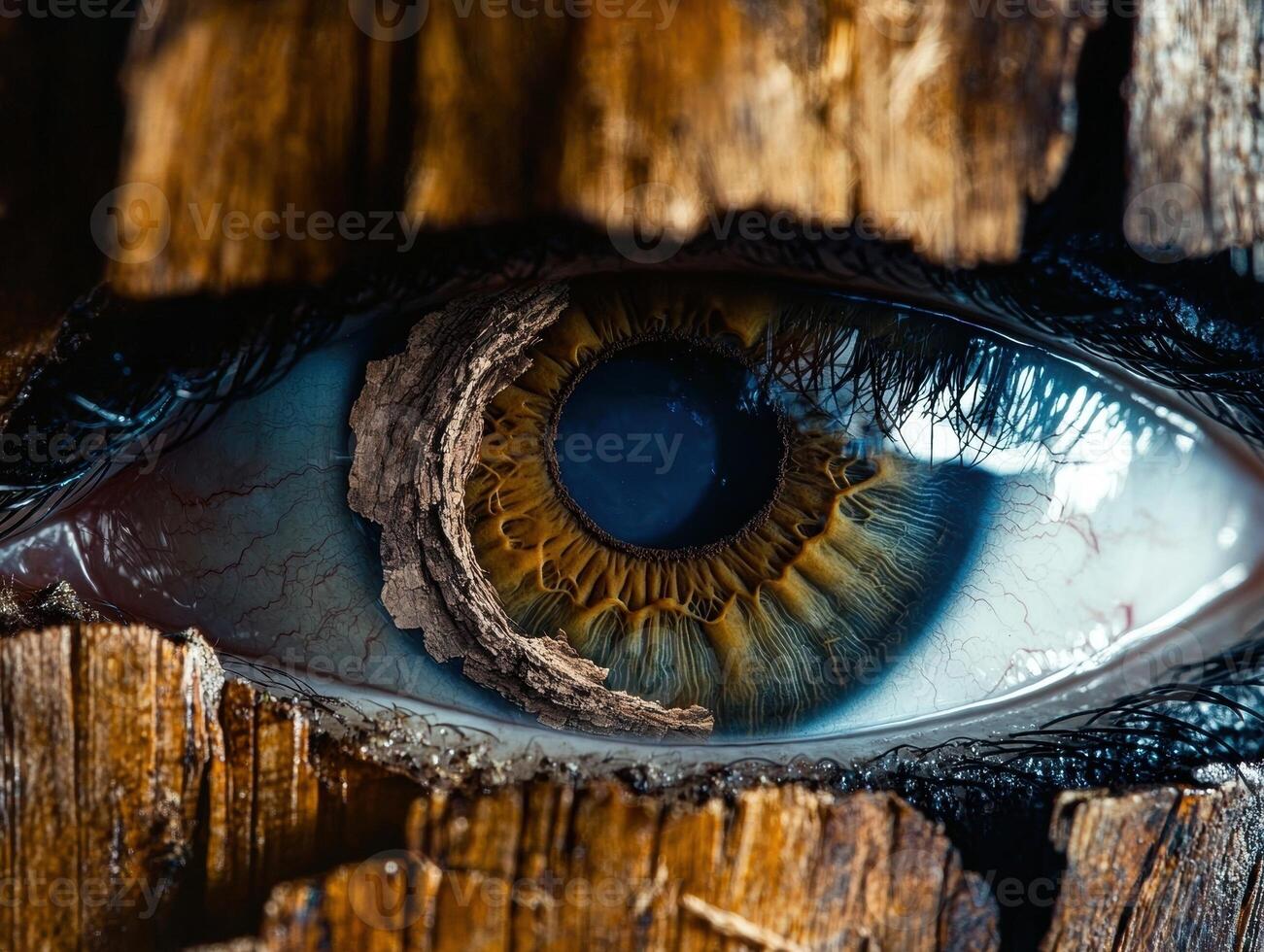 A surreal eye with a wooden texture photo