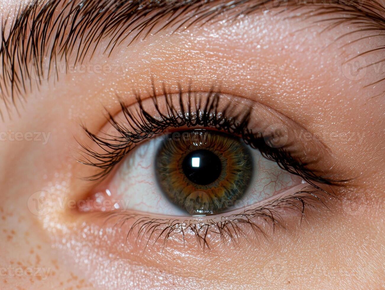 A close up of a hazel eye with long eyelashes. photo
