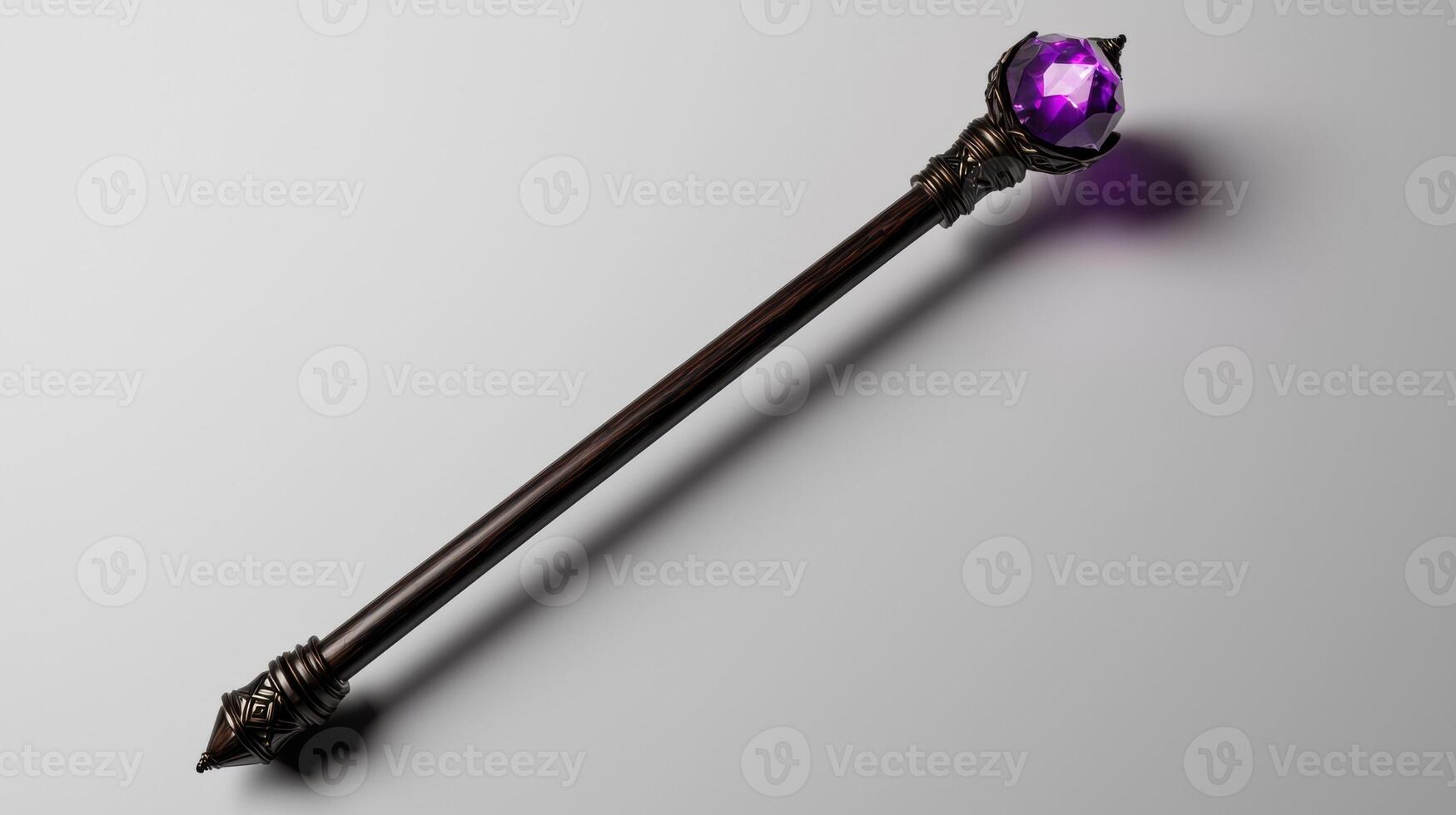 A magical scepter with a purple gem on a white background photo