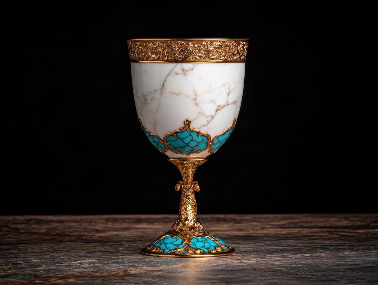 Ornate goblet with gold and turquoise detailing, perfect for a luxurious setting photo