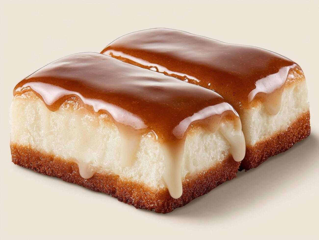 Two caramel cheesecake bars with a cookie base photo