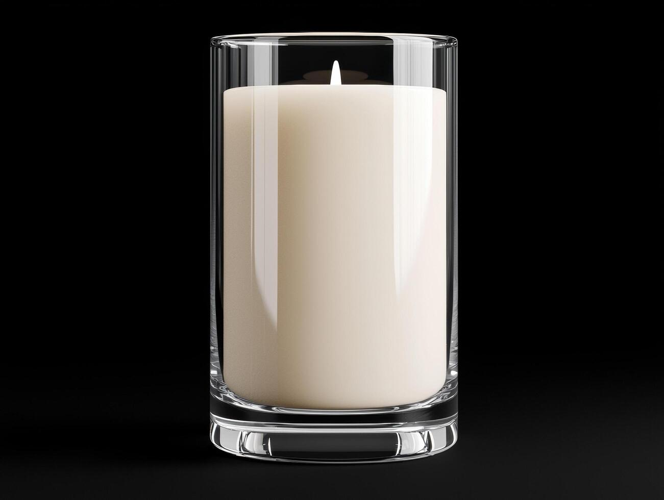 A lit candle in a glass holder on a black background photo