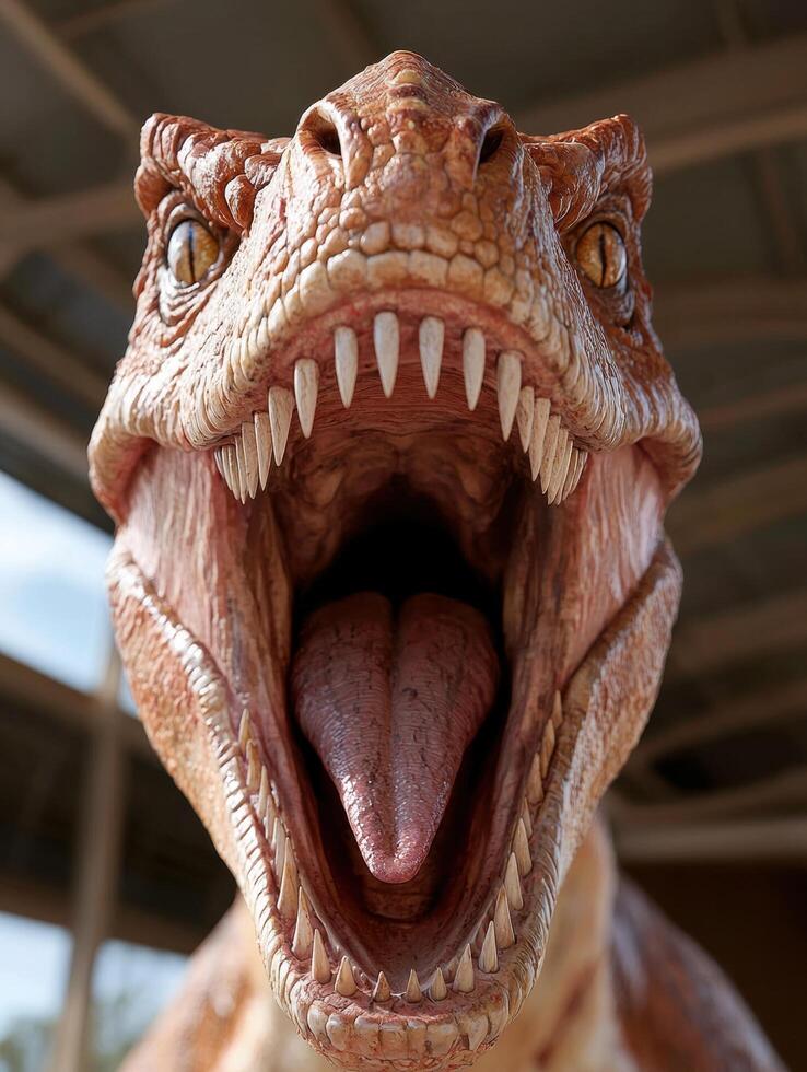 A close up of a dinosaur with its mouth open photo