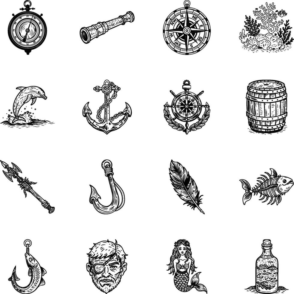 Collection of Vintage Style Sailor Tattoo Icons vector