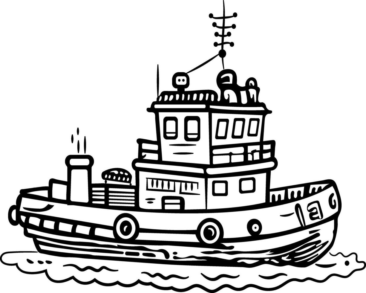 A drawing style icon of a tugboat vector