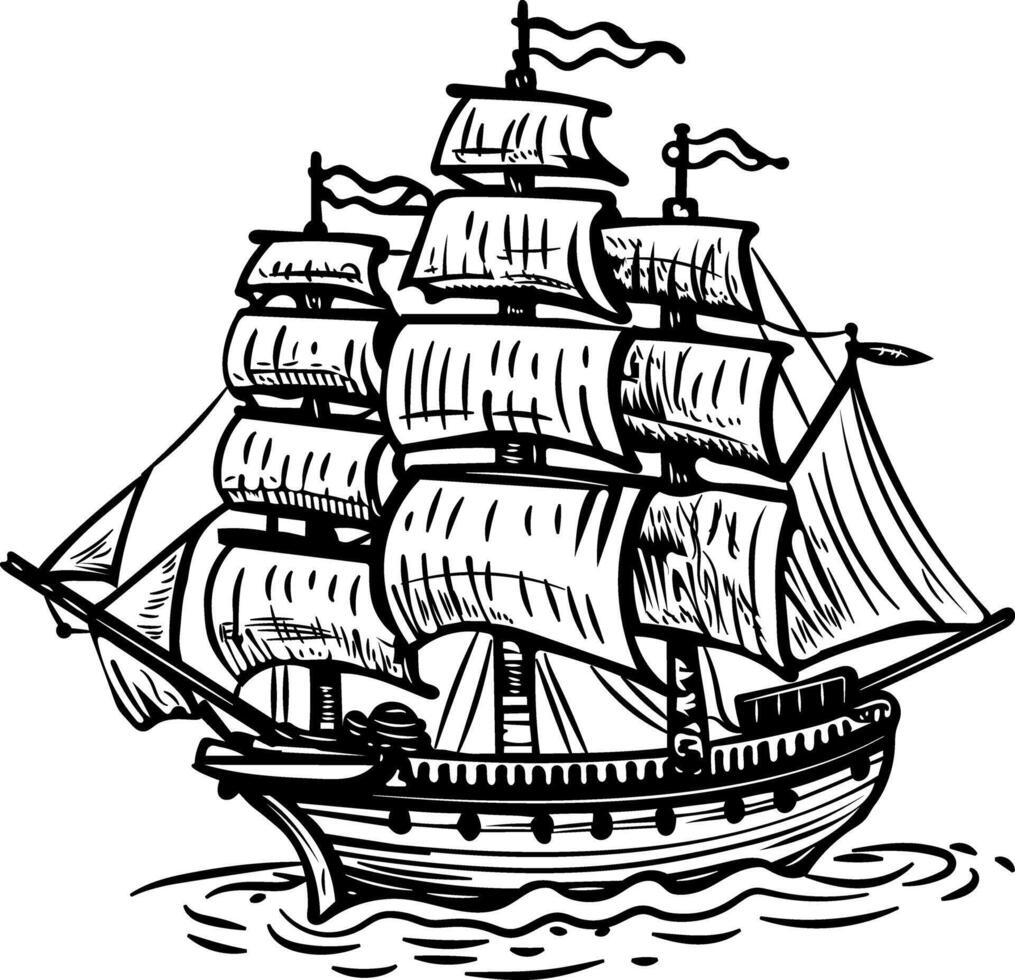 A vintage style icon of sailing ship vector
