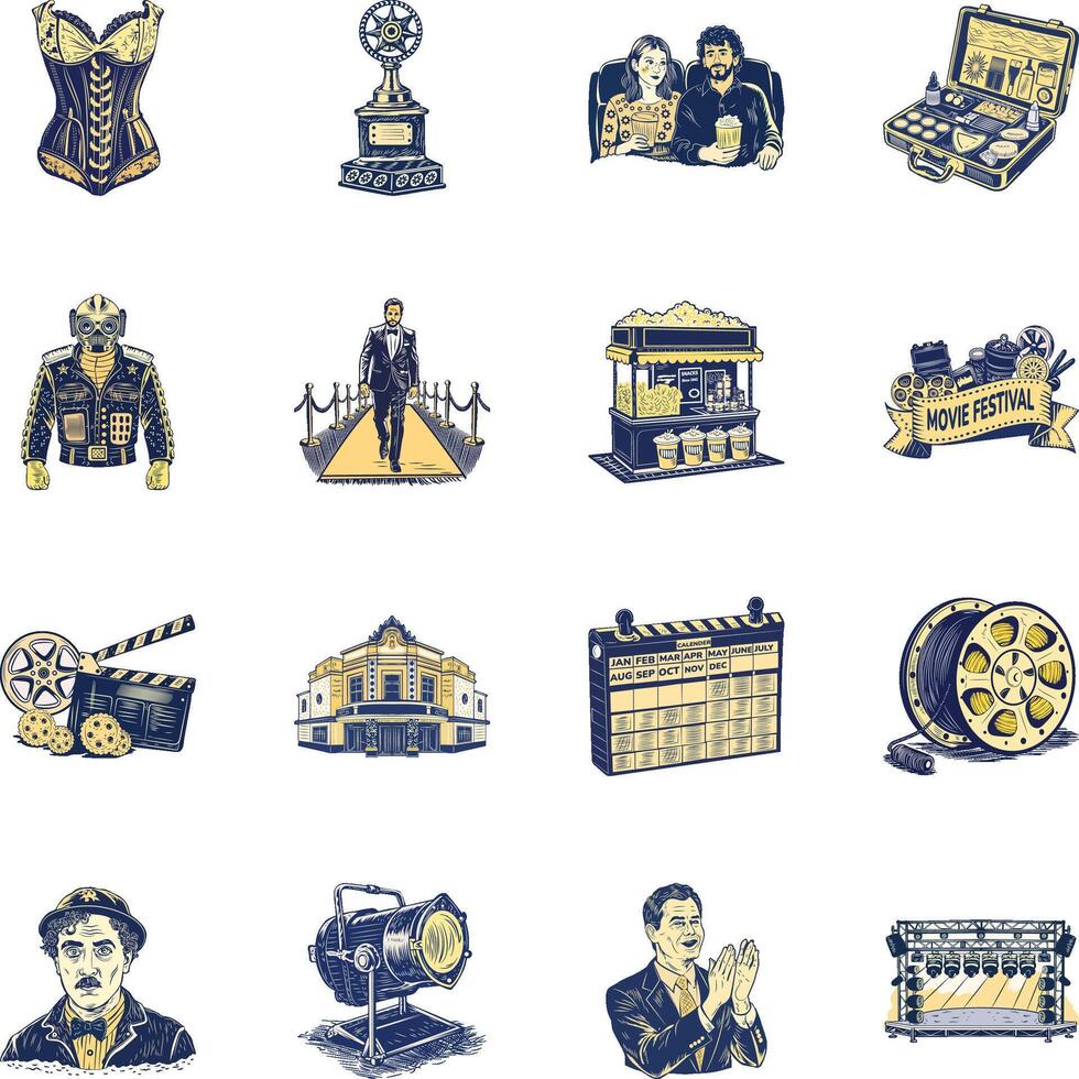 Collection of Vintage Style Theatre Icons vector