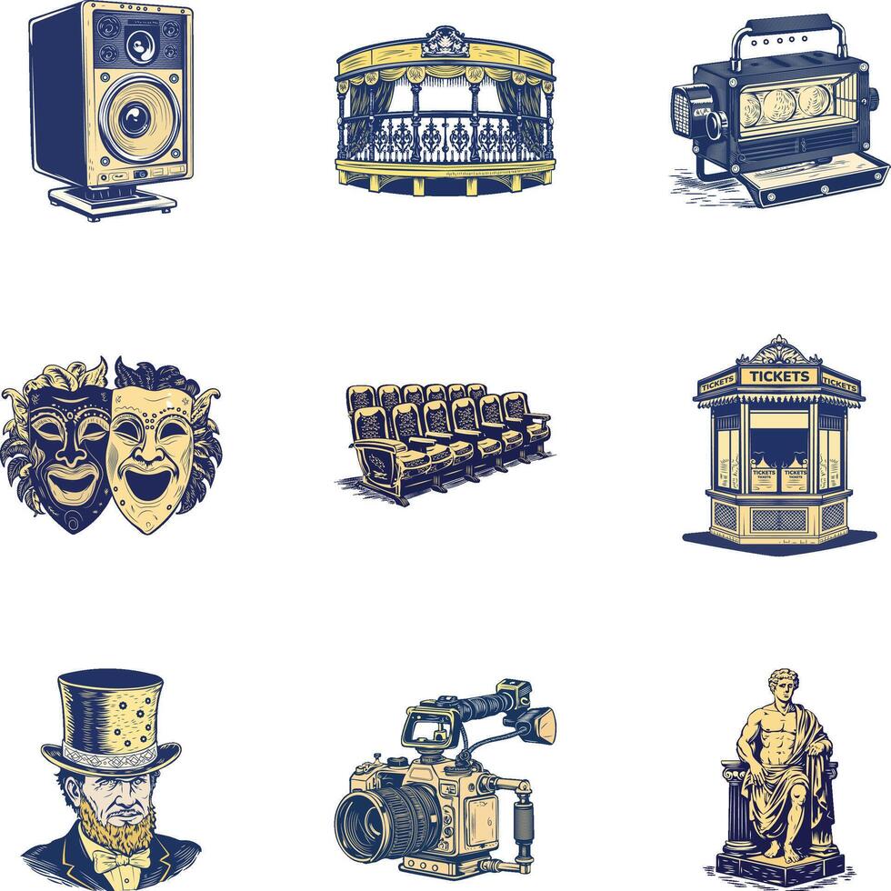 Bundle of Vintage Cinema and Theatre Icons vector