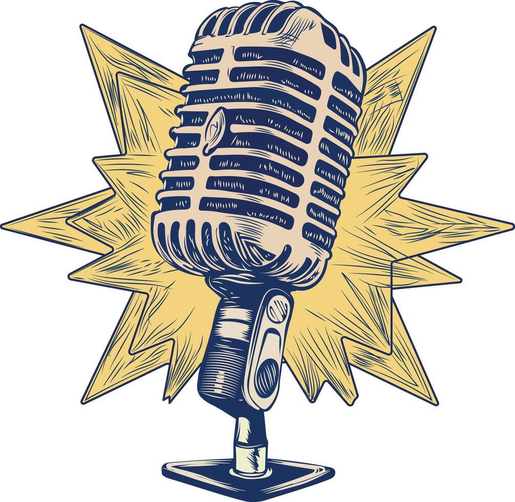 A vintage style icon depicting a microphone vector