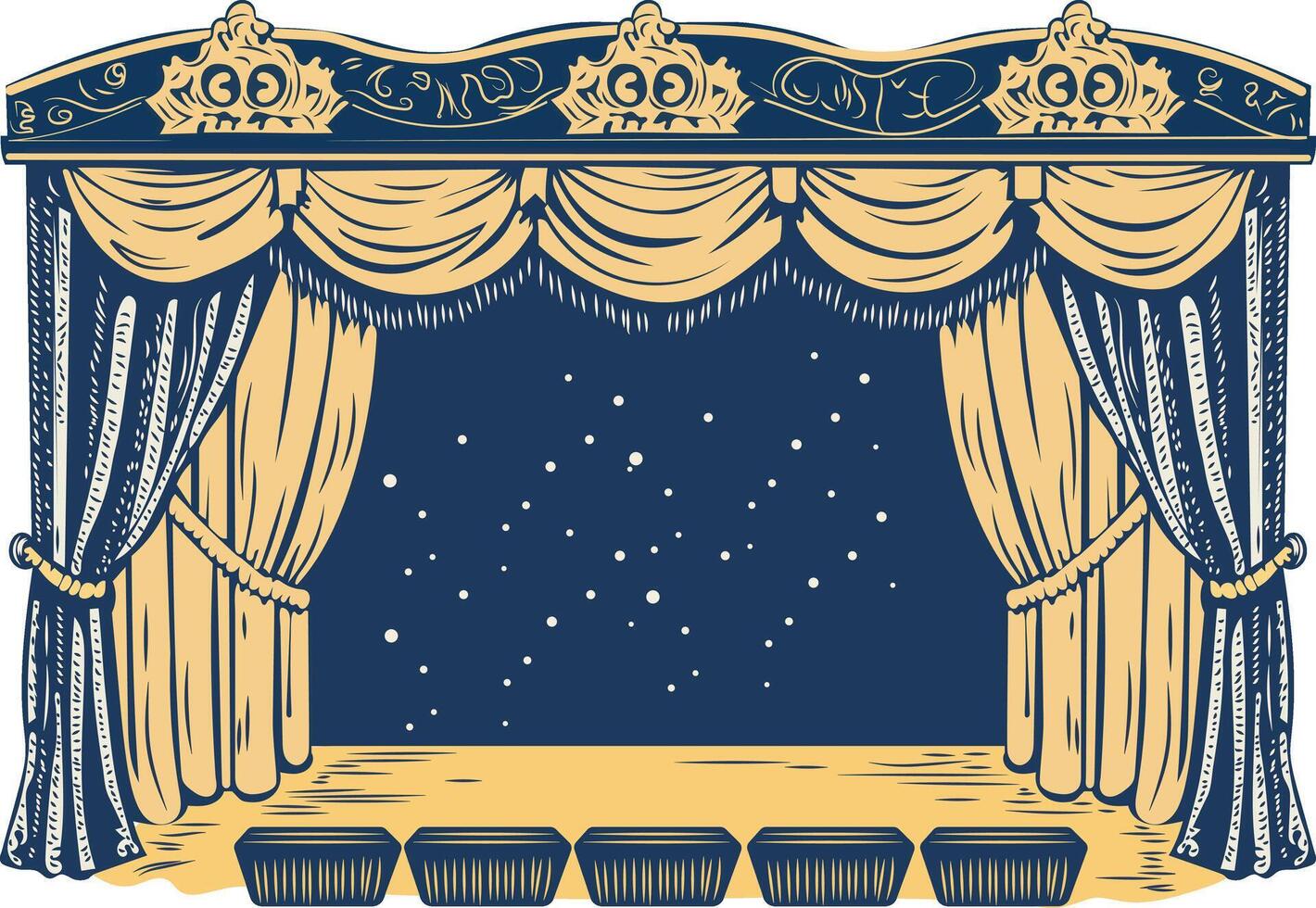 A vintage style icon depicting stage curtains vector