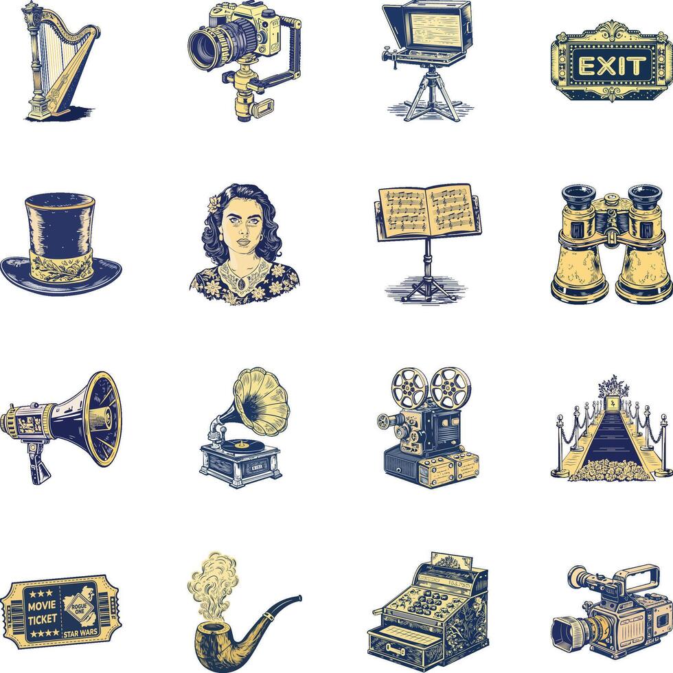 Collection of Filmmaking Vintage Icons vector