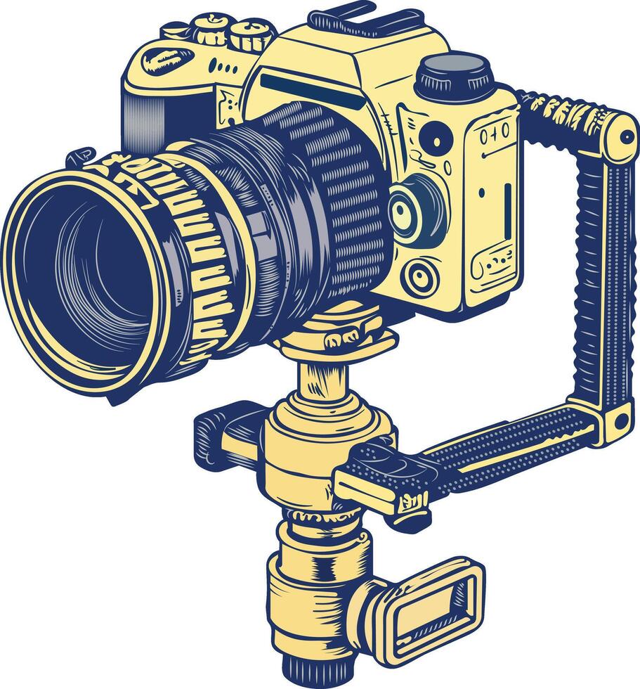 Camera grip stand, vintage style icon vector