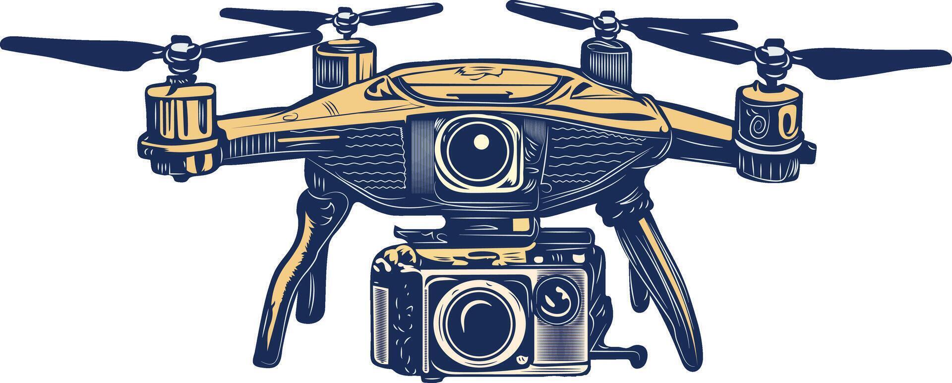Vintage icon of a flying drone camera vector