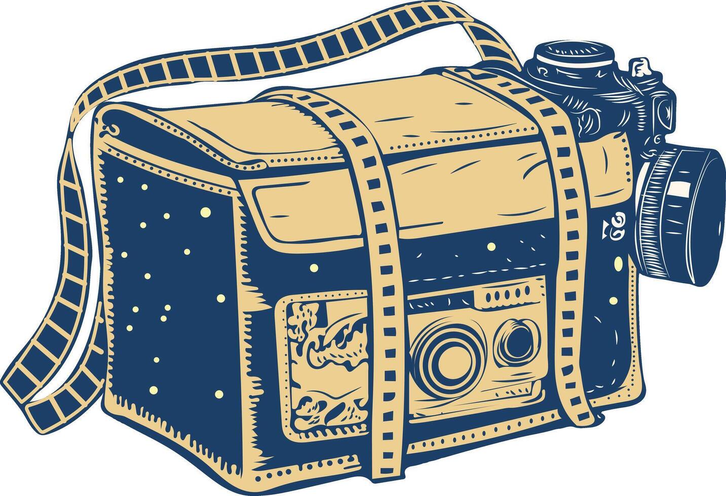 A sketchy icon of vintage camera bag vector