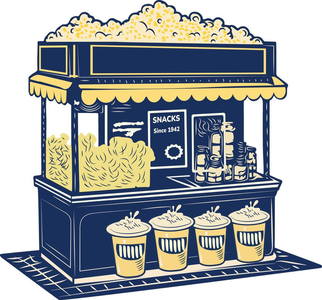 A sketchy icon of vintage popcorn stall vector