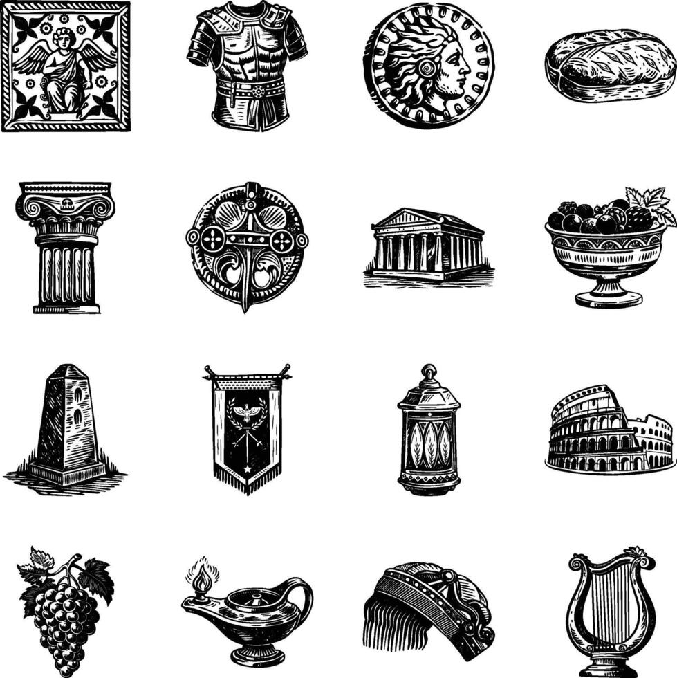 Bundle of Vintage Style Roman Civilization Illustrations vector