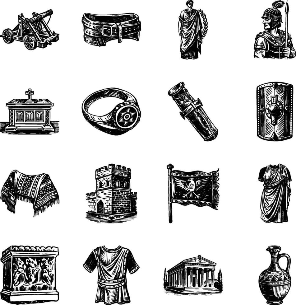 Collection of Vintage Style Ancient Roman Illustrations vector