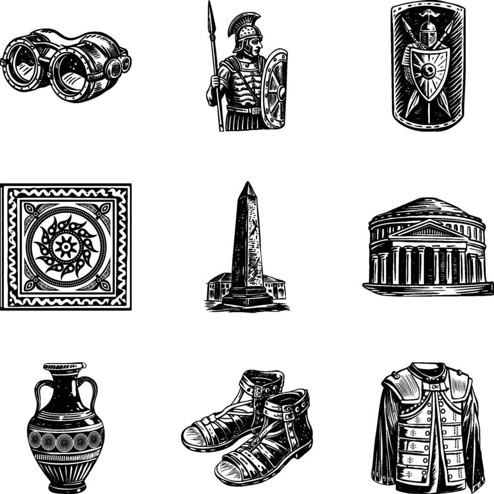Pack of Ancient Rome Vintage Illustrations vector
