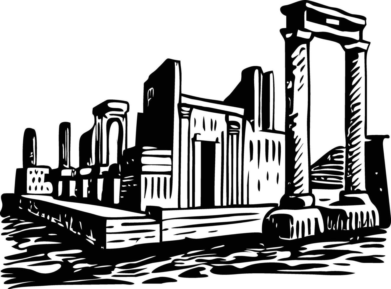 Pompeii ruins illustration in vintage style vector