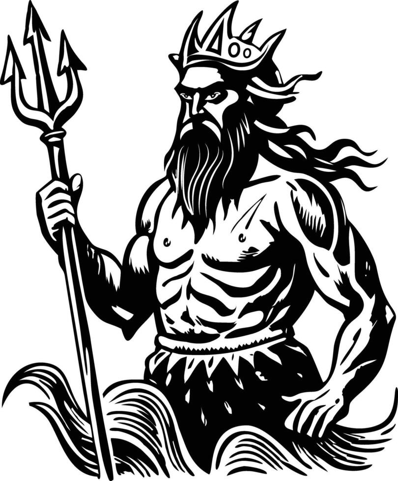 Neptune god illustration in vintage style vector