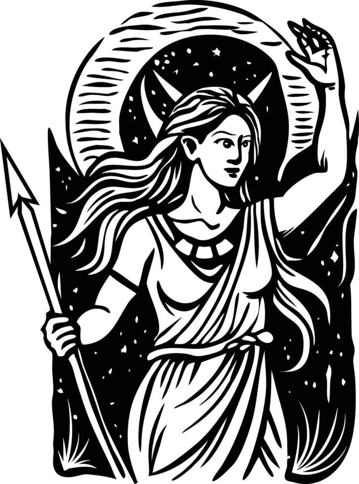 Vintage illustration of diana goddess vector