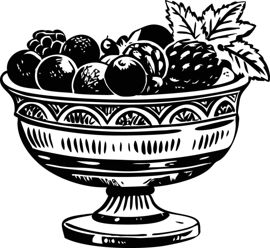 Ancient fruit bowl illustration in vintage style vector