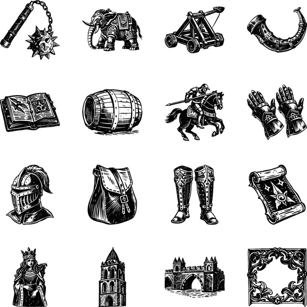 Vintage Illustrations Set of Medieval Culture vector