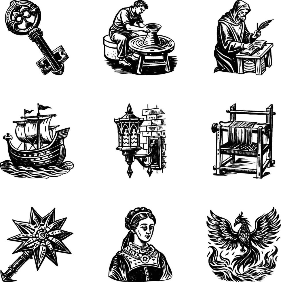 Bundle of Medieval History Vintage Illustrations vector