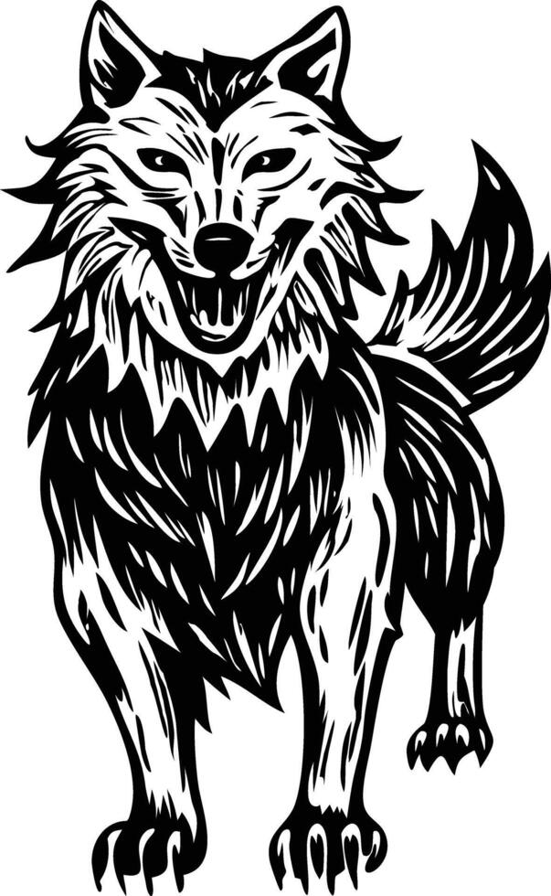 A vintage illustration of growling wolf vector
