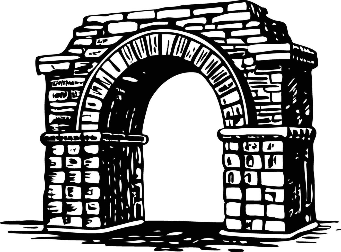 A sketchy style illustration of vintage stone archway vector
