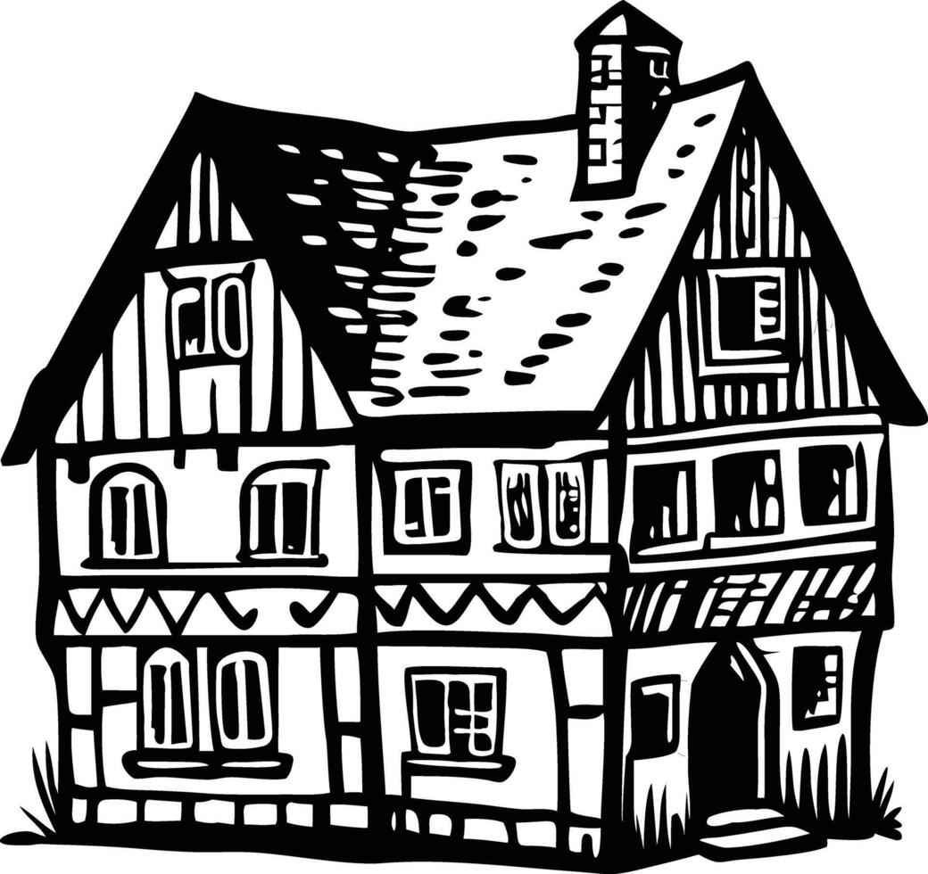 A vintage style illustration of medieval house vector