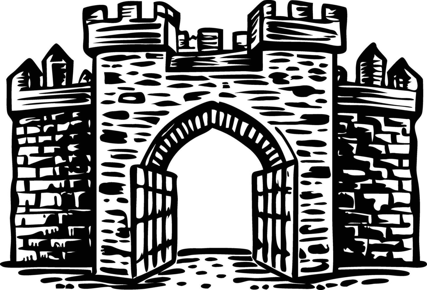 Medieval castle gate, vintage style illustration vector