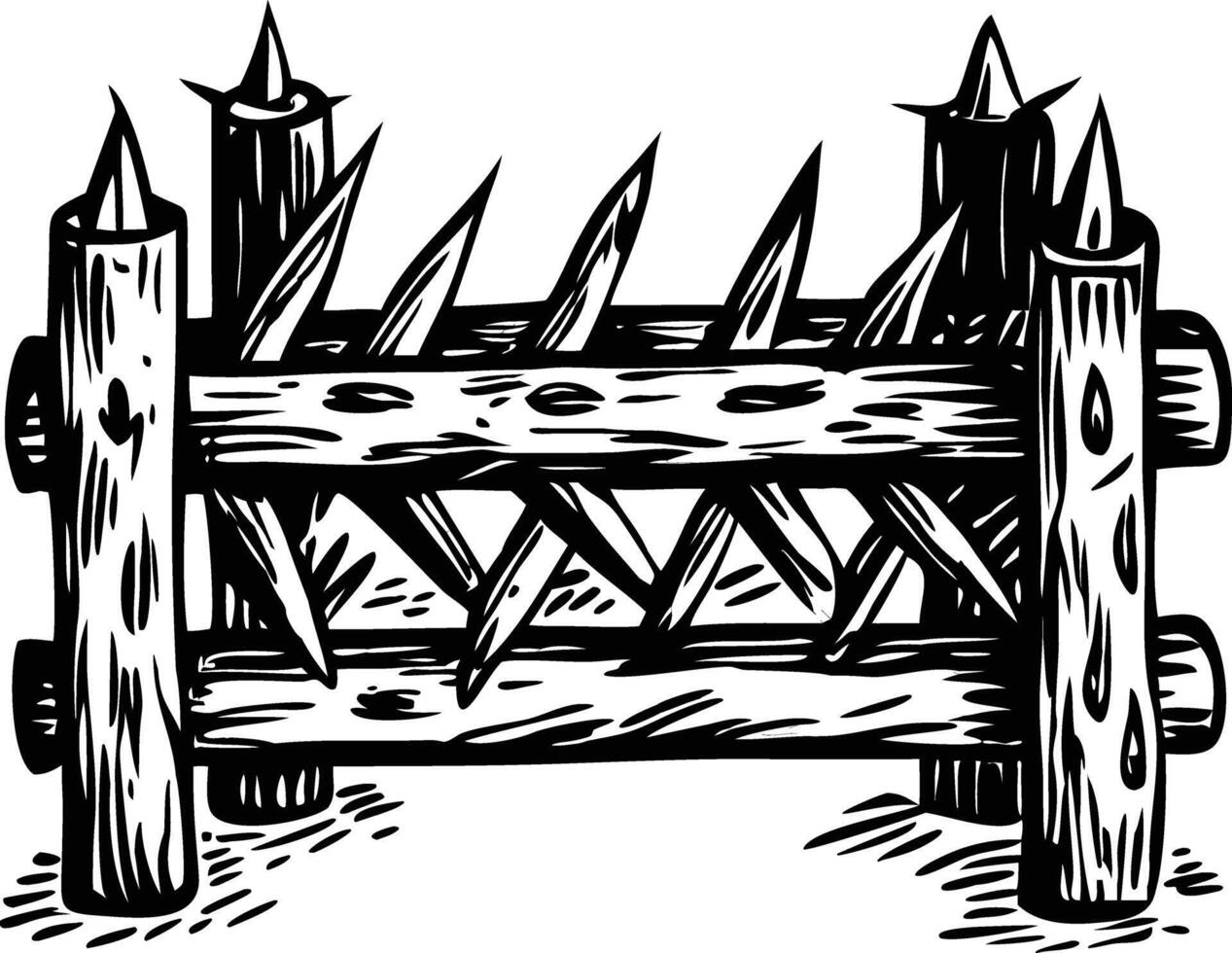 A vintage illustration of a spiked barricade vector