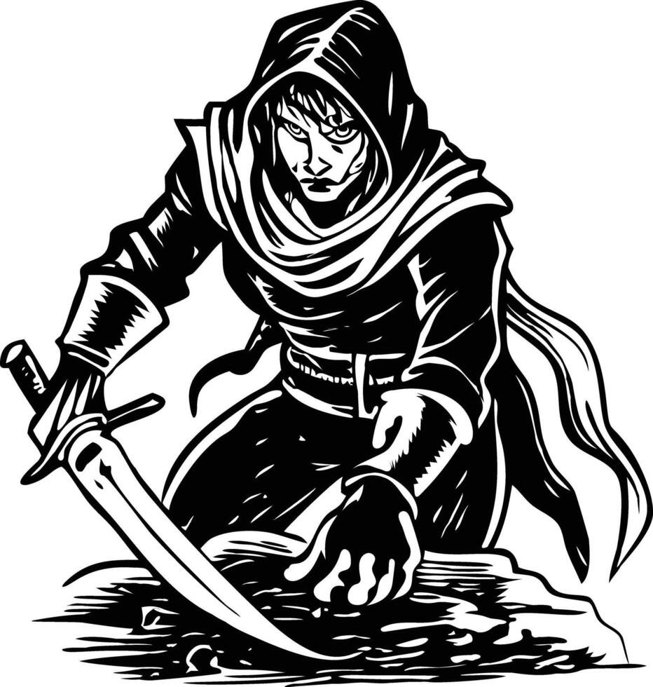 A vintage illustration of medieval fighter vector