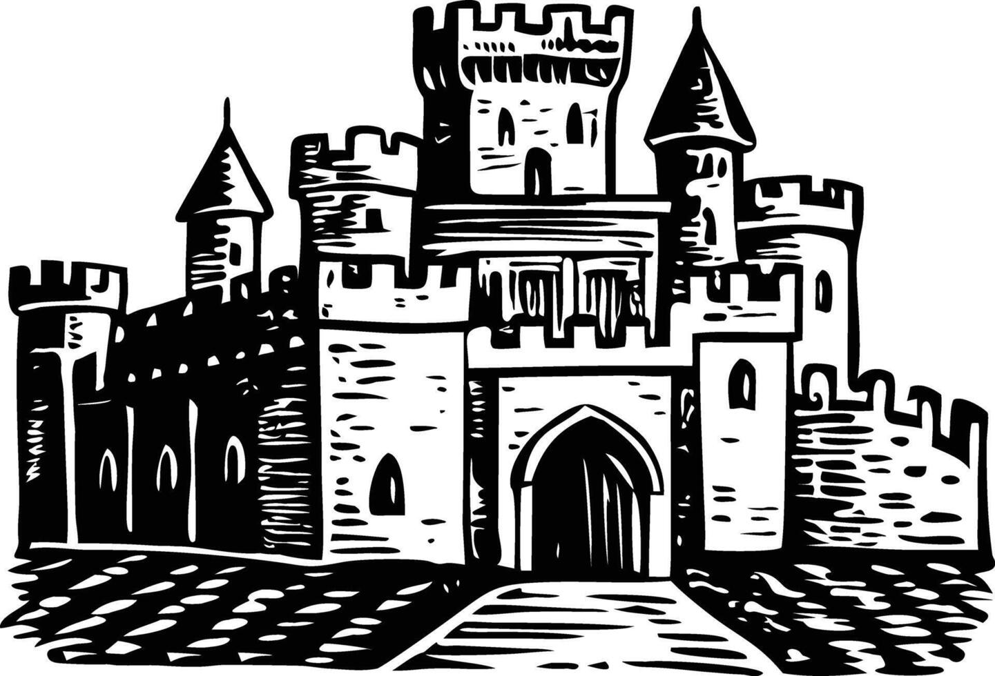 A vintage style illustration of castle courtyard vector