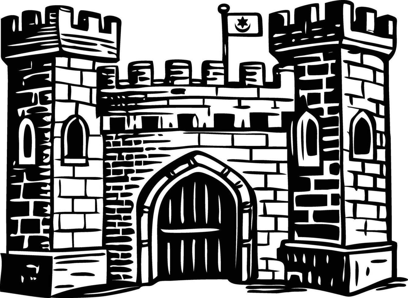 Castle building illustration in vintage style vector